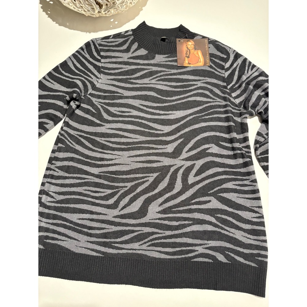 IMAN Global‎ Chic Zebra Print Mock Neck Long Sleeve Sweater Size L
